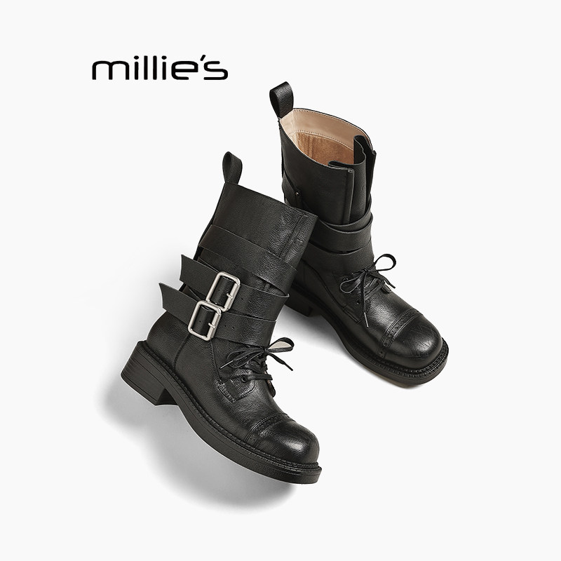 MILLIE'S妙丽真皮皮带扣靴巨好看