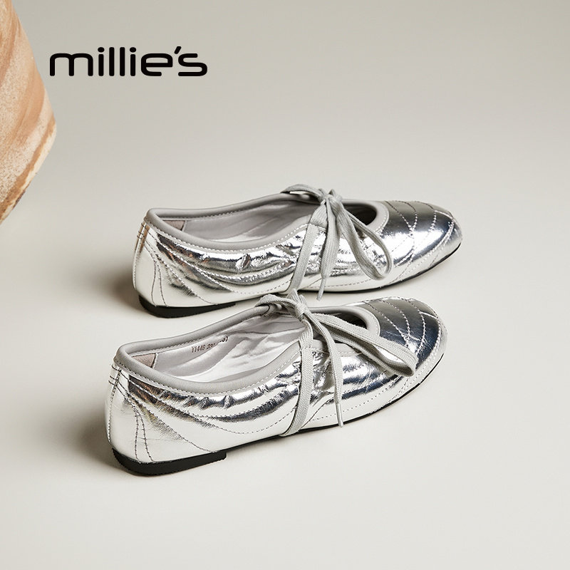妙丽官方旗舰店2025新款法式复古银色芭蕾鞋玛丽珍鞋平底单鞋女,女鞋,时尚休闲鞋,淘宝优惠券,粉丝福利购,淘宝优惠卷