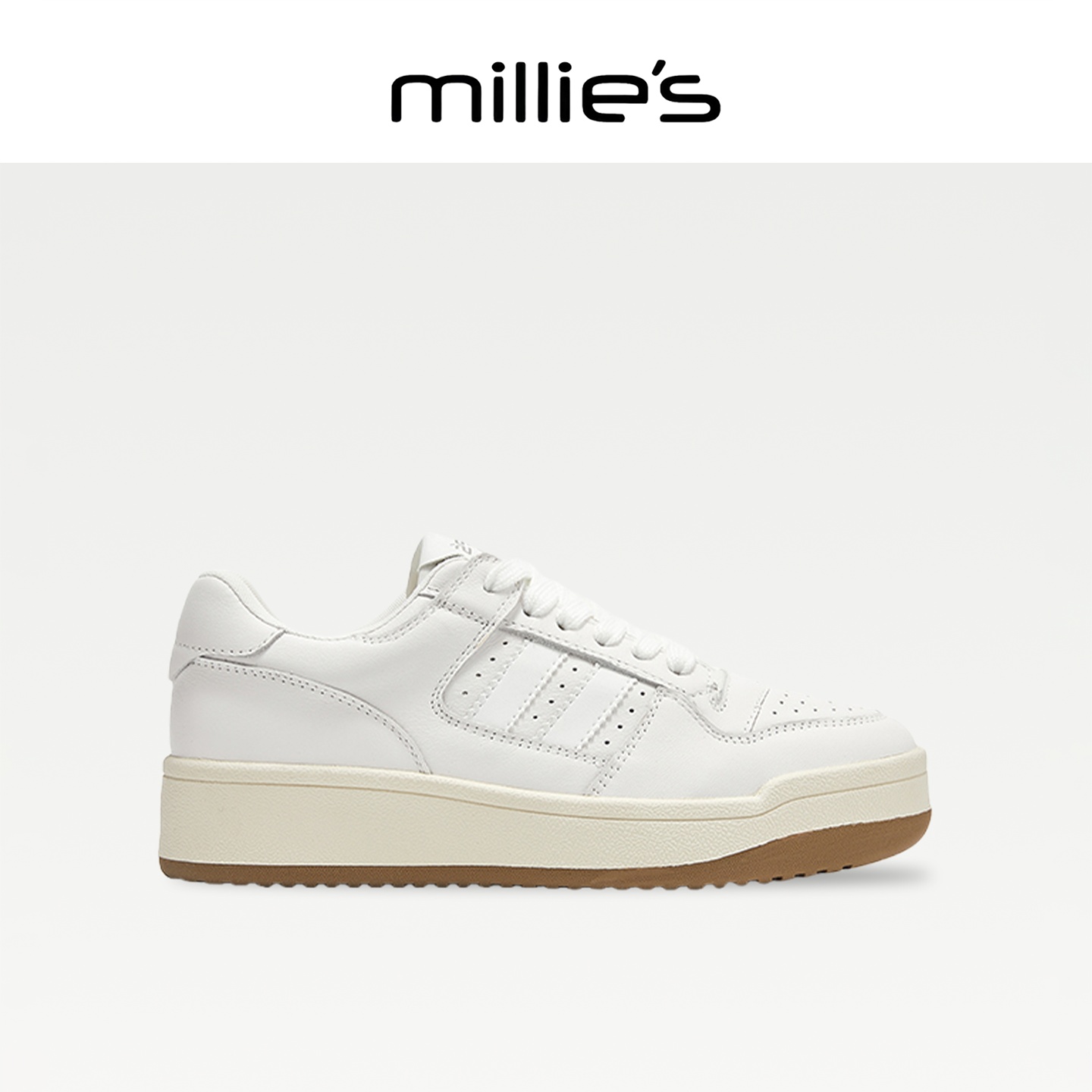 MILLIE'S/妙丽真皮厚底小白鞋女