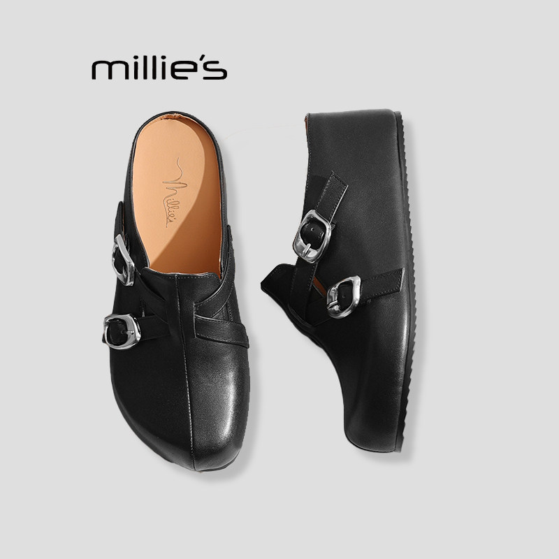 MILLIE'S/妙丽复古风包头拖鞋女款一脚蹬勃肯鞋百搭外穿春夏新款P