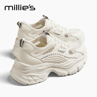 MILLIE'S/妙丽老爹鞋女款网鞋女网面镂空透气百搭运动休闲小白鞋