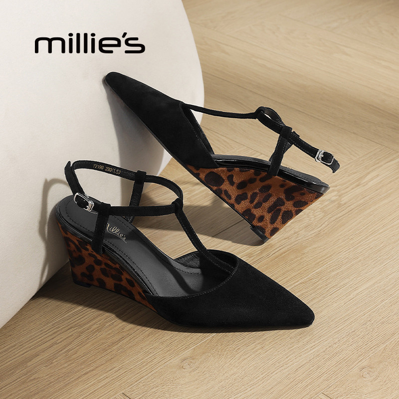 MILLIE'S/妙丽尖头坡跟洞洞鞋