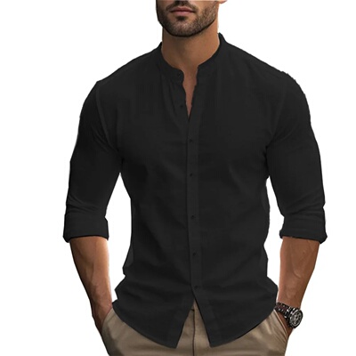 Spring and Summer Men's Shirt Cotton Linen Slim Casual Hawa