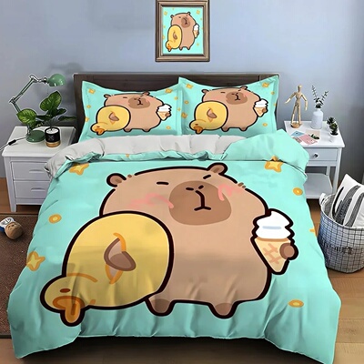 Cute Cartoon Capybara Print Bedding Set Duvet Cover 1 Duvet