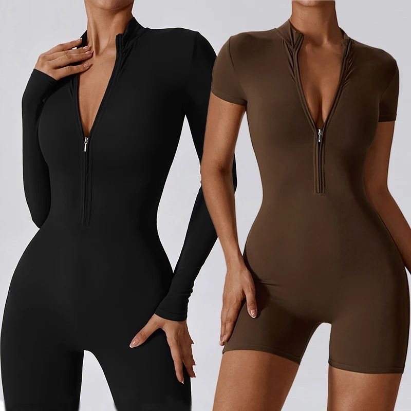 Zipper Sports Jumpsuits Women's Tracksuit Fitness Overalls O