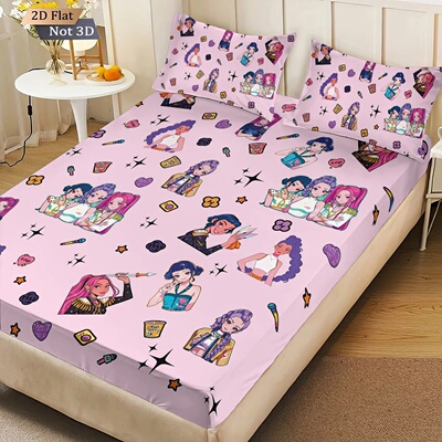 3pcs K-Pop Demon Hunters Print coreless fitted sheet Set Mu