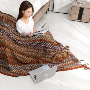 Retro Bohemian Knitted Striped Blanket Soft Plaid Blanket S