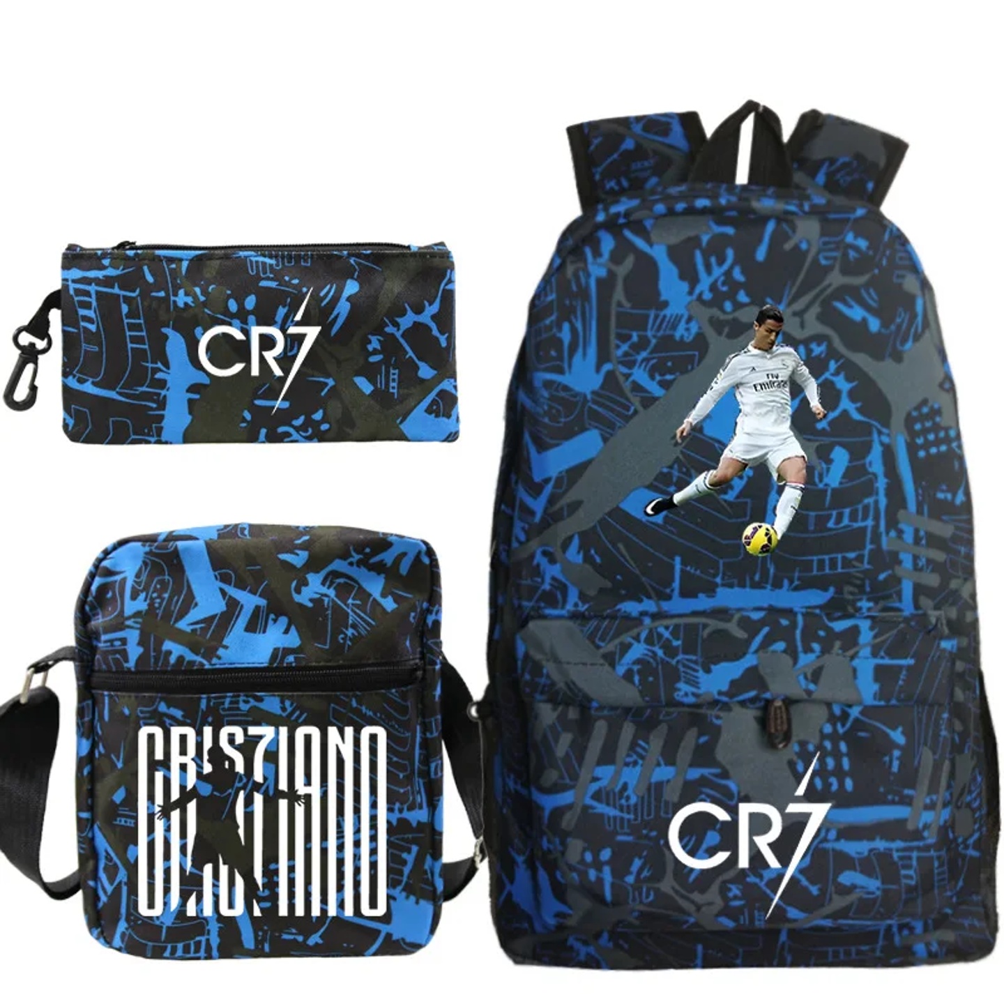 New 3pcs CR7 Backpacks Simple Style Lightweight Boys Girls