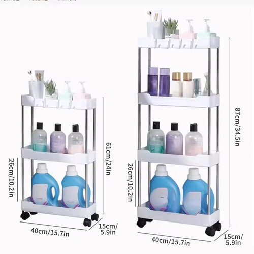 3-Layer / 4-Layer Narrow Side Trolley Storage Rack, Wheel,