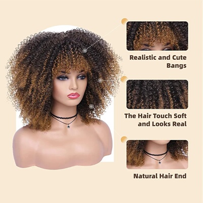 Afro Curly Wigs for Black Women Kinky Curly Wig with Bangs