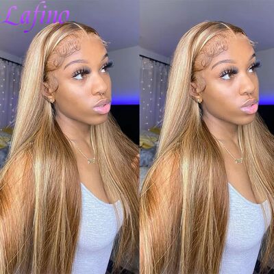 Highlight Wig Human Hair Bone Straight Blond Ombre HD Lace W