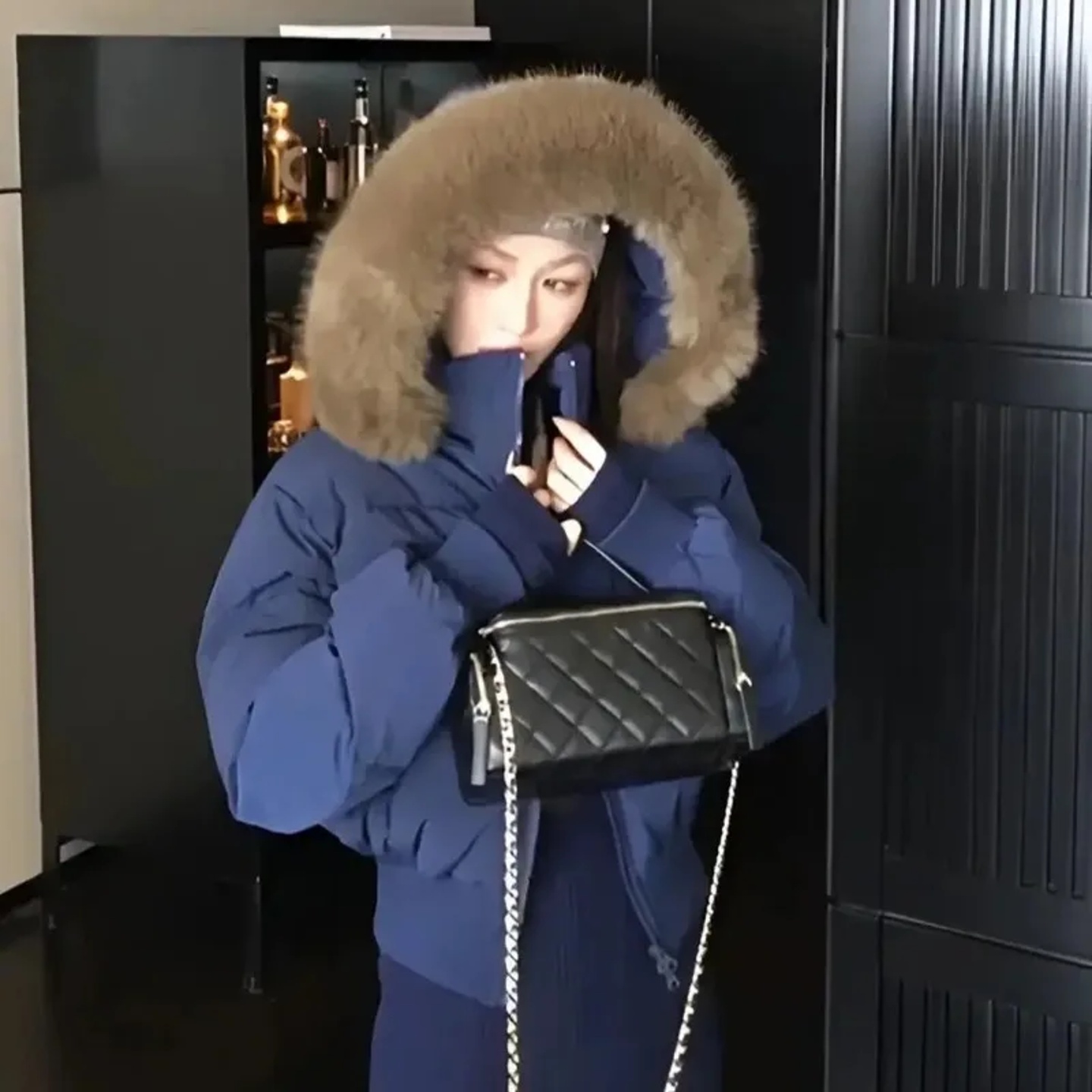 Winter Street Fashion Fur Collar White Zipper Hooded Short