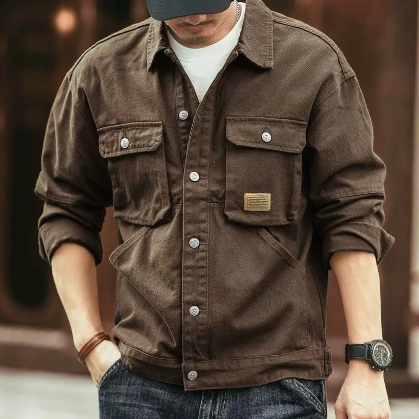 Classic vintage denim jacket for men, autumn and winter hea
