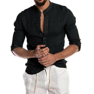 Cotton Linen Hot Sale Men's Long-Sleeved Shirts Summer Soli