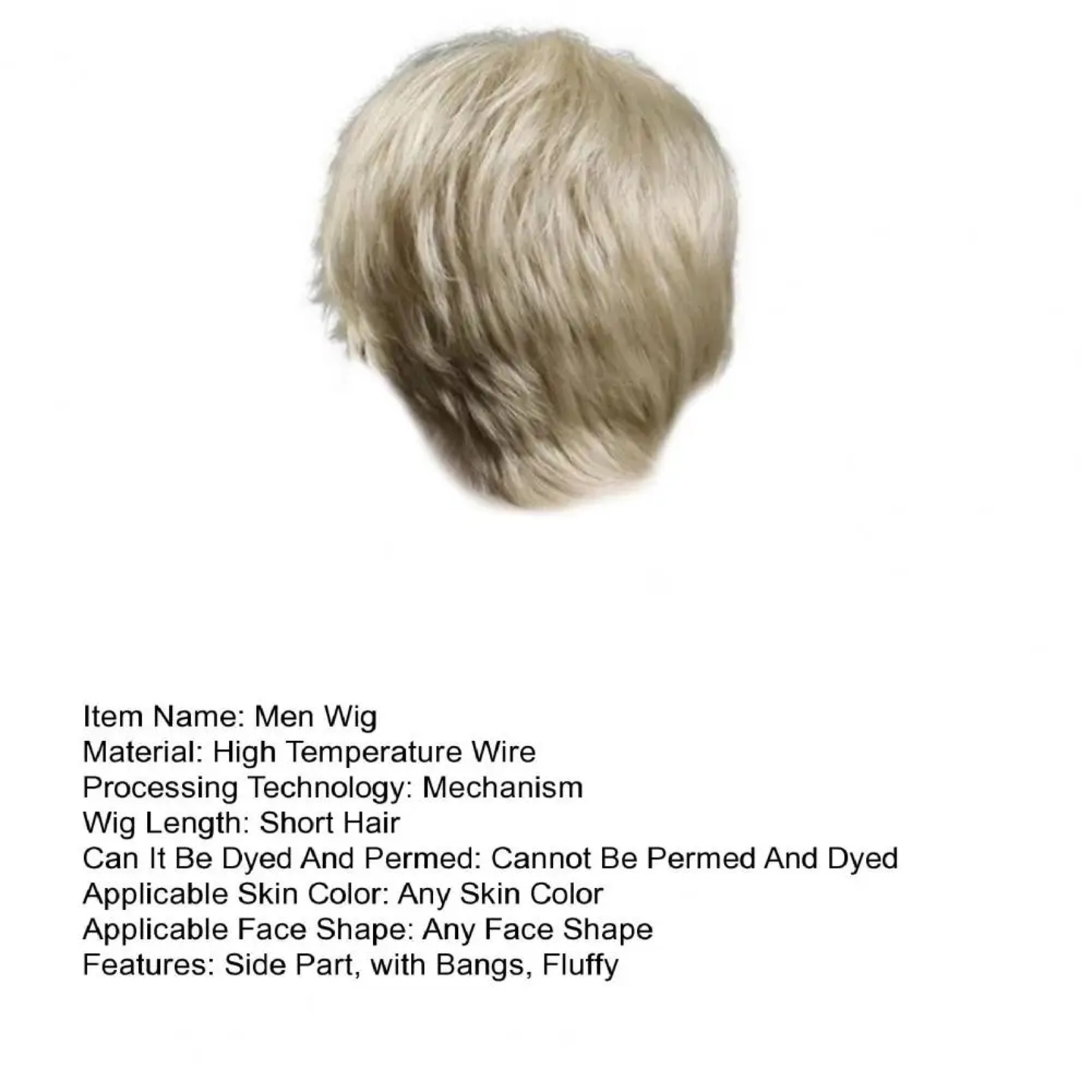 Men Short Wig Side Part Bangs Swept Fluffy Natural High Tem
