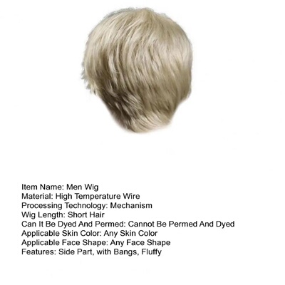 Men Short Wig Side Part Bangs Swept Fluffy Natural High Tem