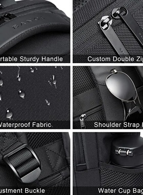 BANGE Travel Waterproof Backpack with USB Charging Port Fit
