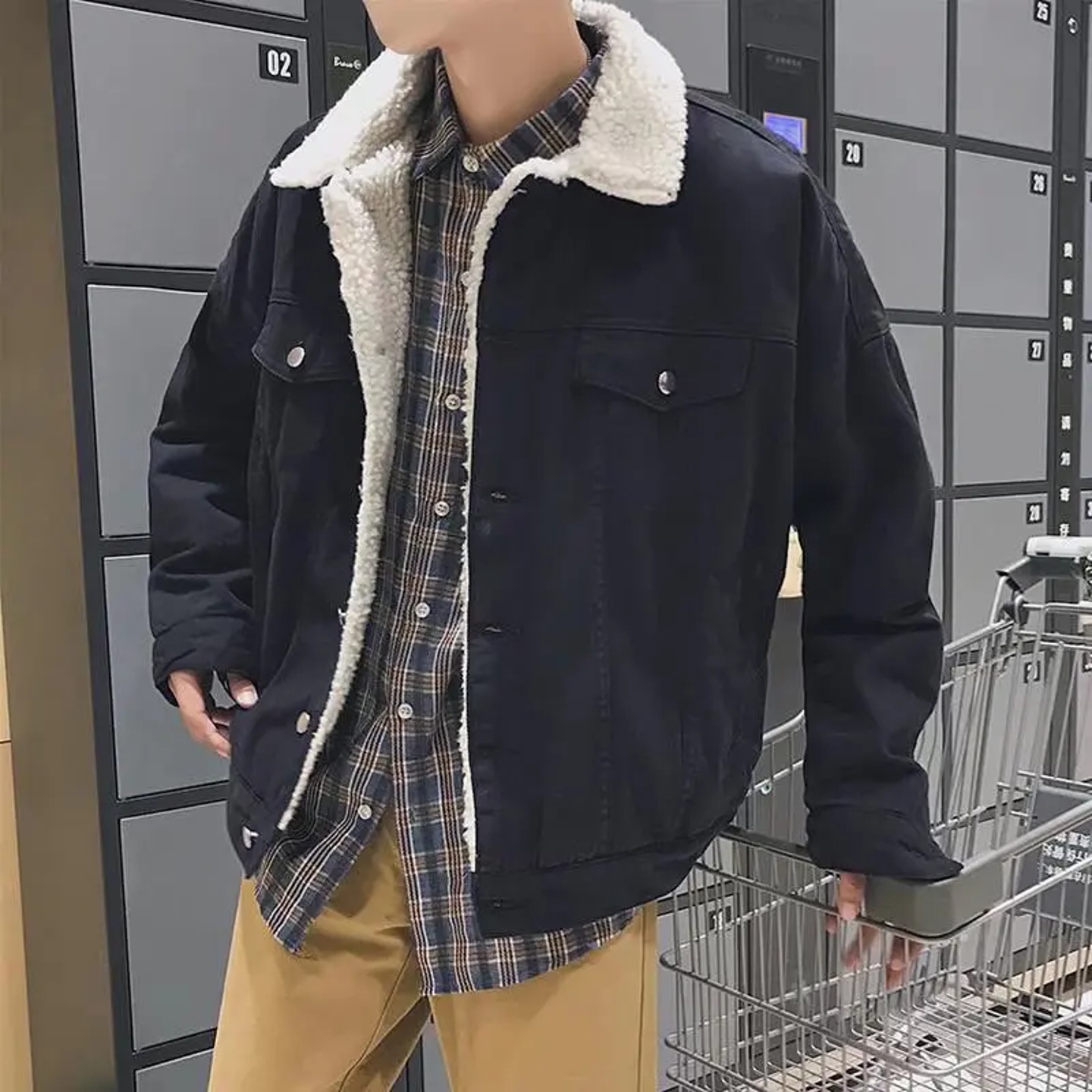 Winter Lamb Wool Denim Jacket for Men Korean Version Trendy