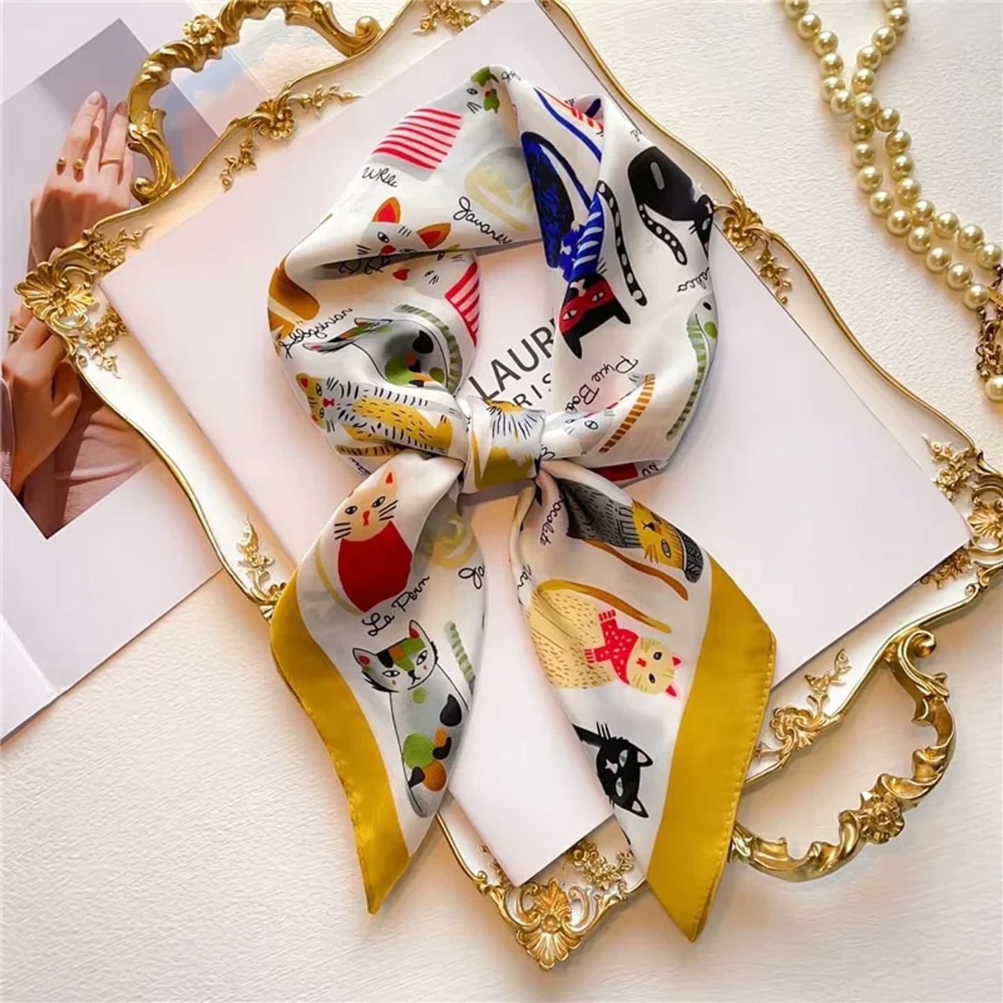1pcs 70cm Roman Chain Silk Scarf for Women Simulated Silk G