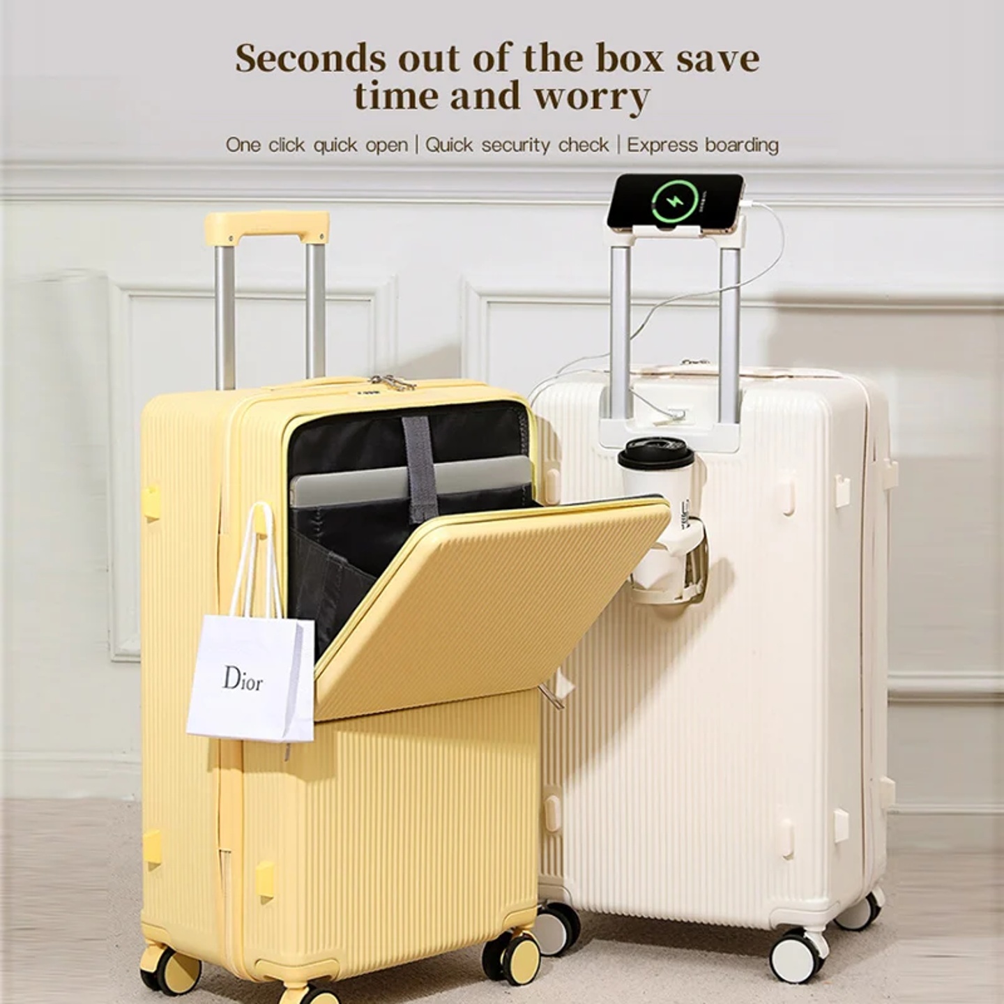 sushimu Suitcase Wide Handle Travel Suitcase Men 20 24 26 C