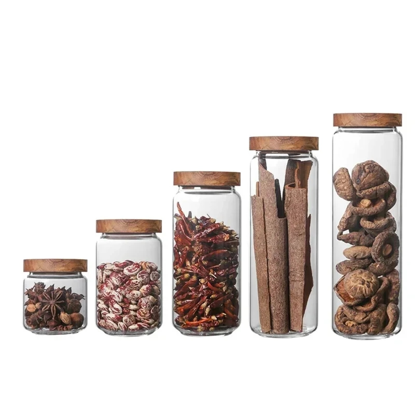 1pcs Wood Lid Orgnizer Glass Airtight Canister Kitchen Stor