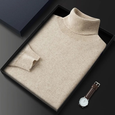 100% Cashmere Turtleneck Men Pullovers 2024 Autumn Winter S