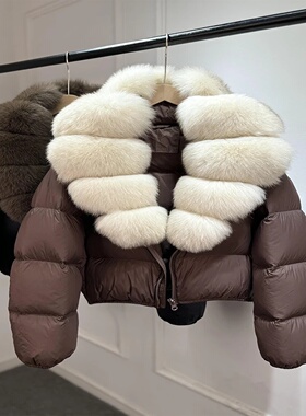 Janveny 2025 New Puffer Jacket Women With Large Natural Fox