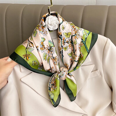 Luxury Animal Silk Satin Head Scarf For Women Plaid Print K