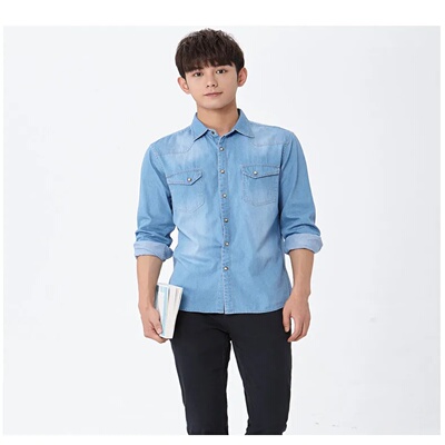 Men's Slim Denim Shirt 2022 Spring Luxury High Quality Cott