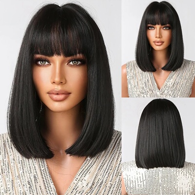 Black Short Bob for Girl Daily Wear Synthetic Wig Women Bob