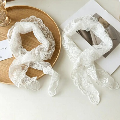 Elegant Lace Floral Hair Scarf Women Triangle Headscarf Kor
