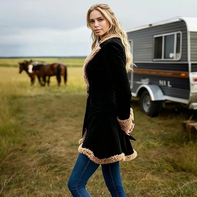 Women'S Denim Western Retro Windbreaker Plush Fashionable W