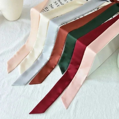 5X190CM Women Narrow Long Scarf 190x5cm Solid Color Chiffon