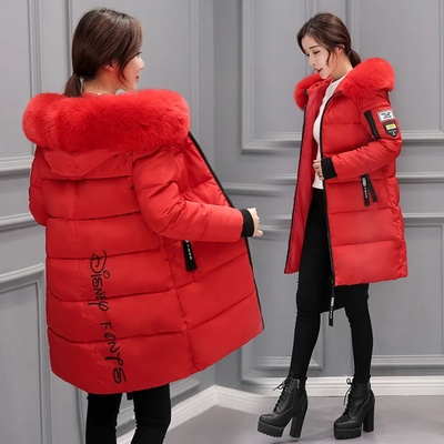 Women Winter Outwear Korean Big Fur Collar Down Cotton Park