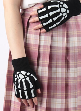 New Adult Kids Halloween Skeleton Skull Half Finger Luminou