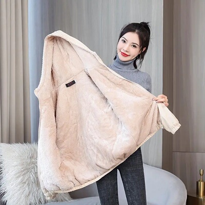 Women's Fleece Coat Winter Warm Thicken Solid Windbreaker H