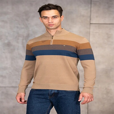 AIOPESON Men's Patchwork Pullover Sweater Cotton Casual Zip