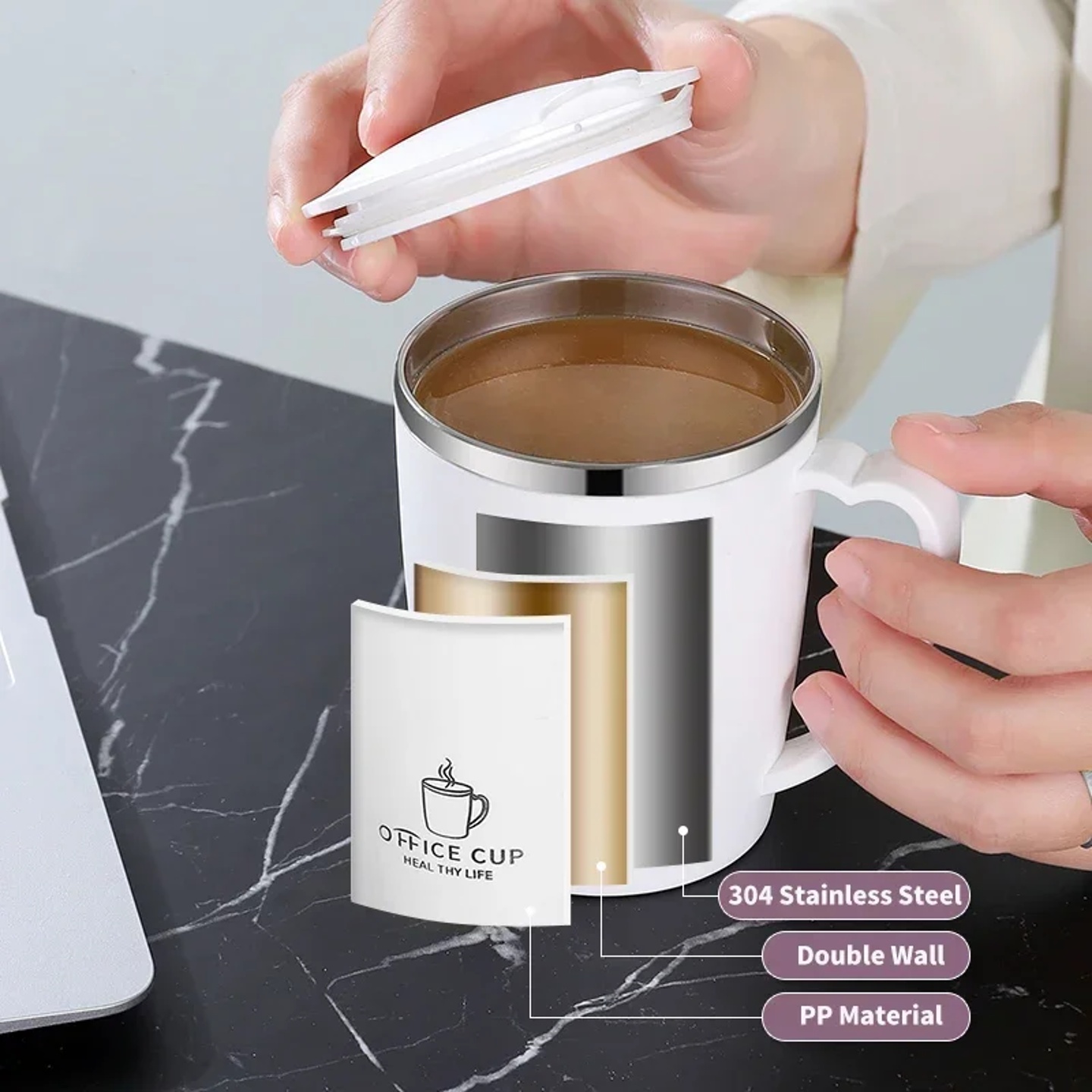 350ml Thermos Mug 304 Stainless Steel Coffee Cup With Handl