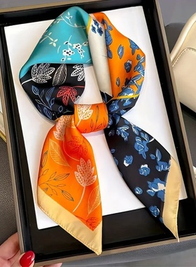 Ginkgo Leaf Printed Scarf Women's New Model Emulated Silk P
