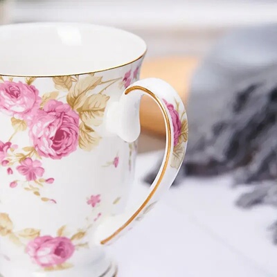 350Ml Vintage Bone China Coffee Mug Printed Teacup Breakfas