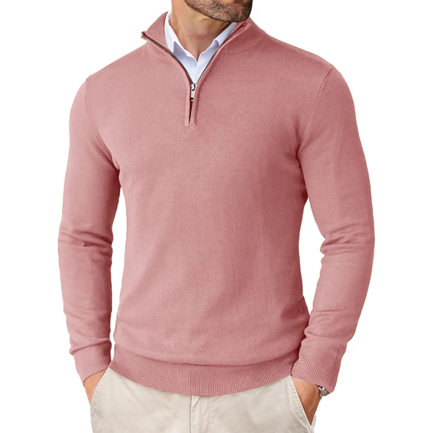 Men's Quarter Zip Up Sweaters Slim Fit Lightweight Mock Nec
