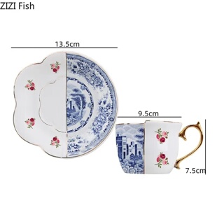 Luxury Ceramic Mug with Saucer European Retro Afternoon Tea