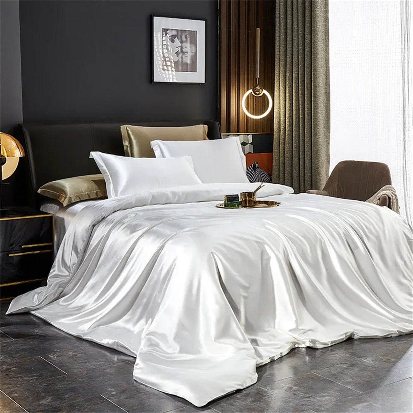 Solid Silk Bedding Set with Duvet Cover Bed Sheet Pillowcas