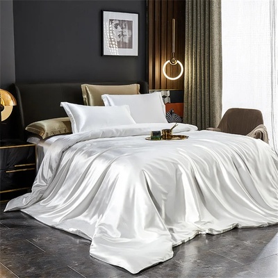Solid Silk Bedding Set with Duvet Cover Bed Sheet Pillowcas