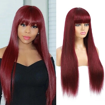 Best-selling fashion wig female wine red long straight hair