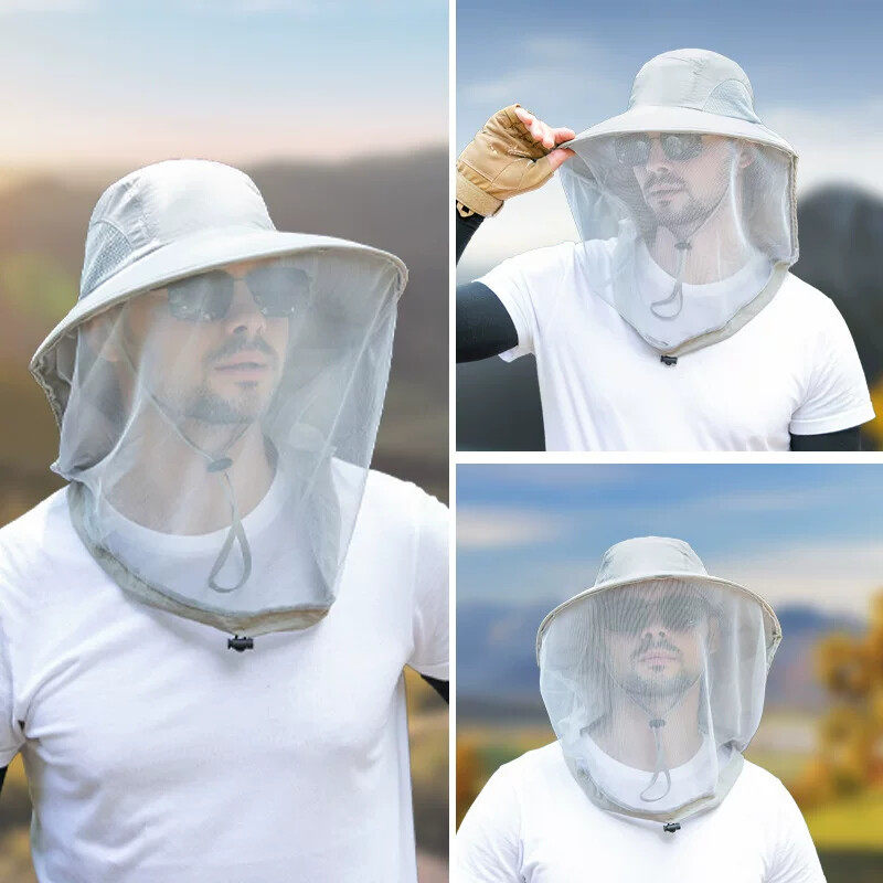儿童夏季专业防蚊帽子面纱一体防柳絮户外钓鱼防虫帽防蜜蜂防晒帽