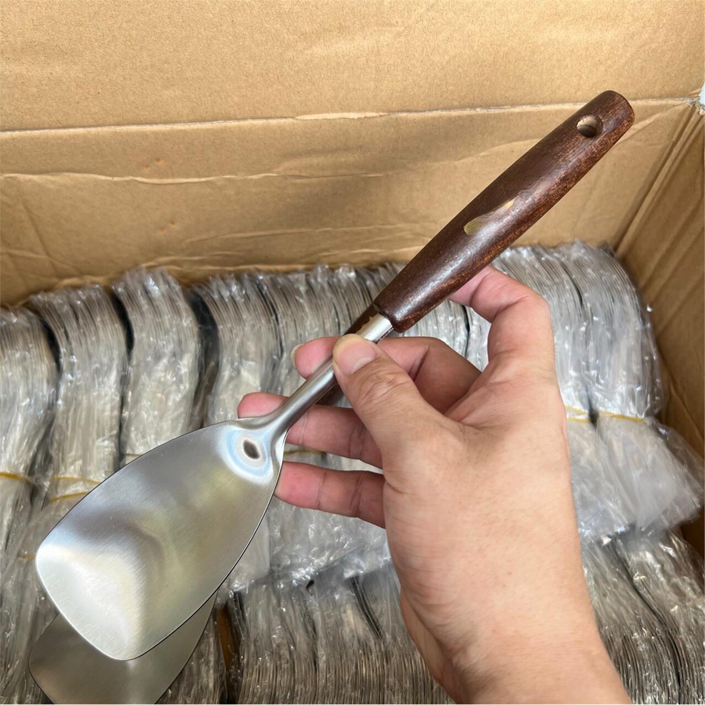 不锈钢胡桃木手柄迷你小锅铲 家用加厚防烫炒菜铲子厨房分菜铲子