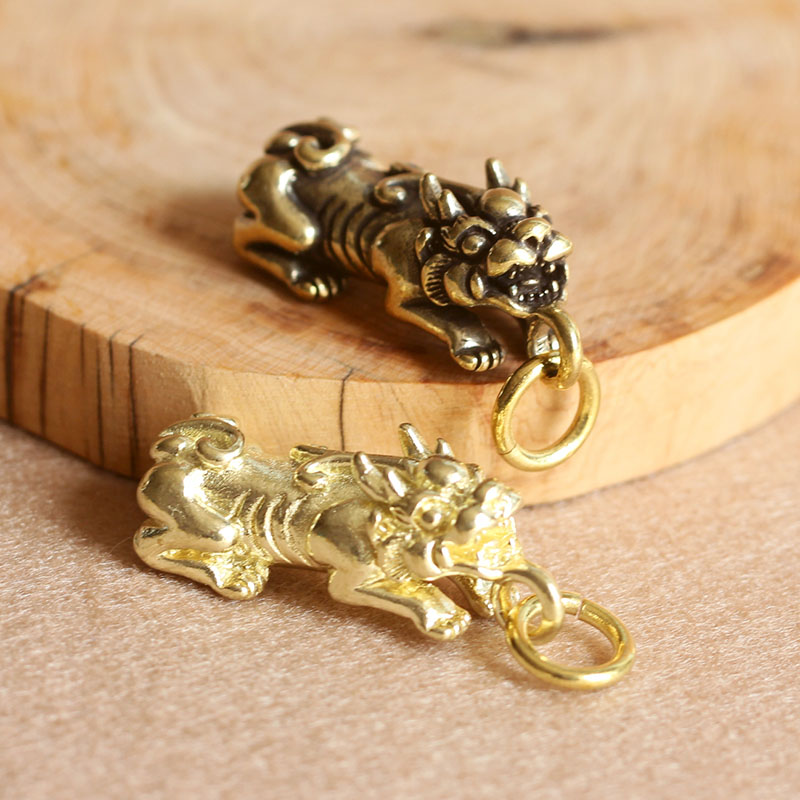黄铜钥匙扣纯铜手工招财貔貅创意个性汽车钥匙挂件男女五帝钱吊坠