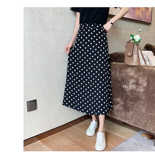 雪纺长裙 高腰显瘦红色a字裙子胖m中长款 波点半身裙女夏季 2024大码