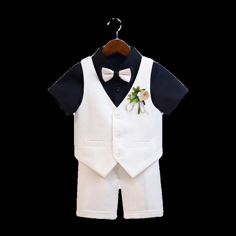 男童西装夏季男孩小主持人生日礼服花童马甲套装儿童钢琴演出服装